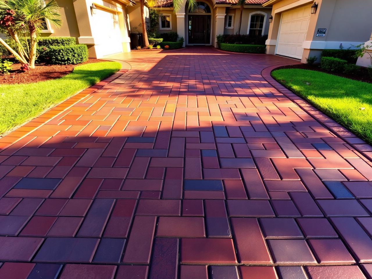 Freshly sealed paver driveway with rich wet-look finish after restoration